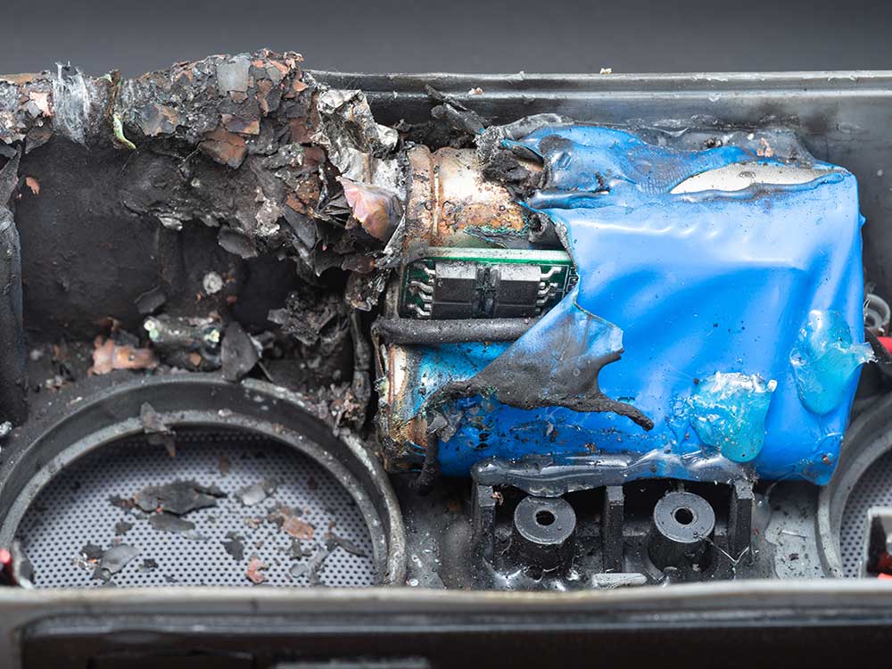Fire safety shows Lithium-ion battery fire bluetooth speaker